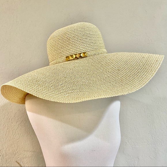 NWOT Apt. 9 Floppy Gold Woven Straw Sun Hat - Picture 3 of 9